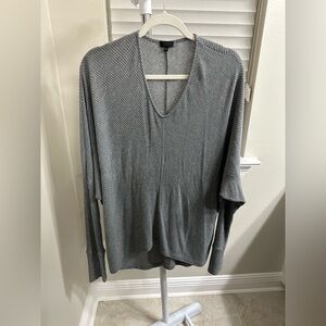 Elegant Gray V-Neck Sweater for Women, Size M/L